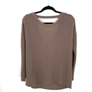 Dont Ask Why Taupe Waffle Knit Sweater Open Back V Neck Long Sleeve Size M/L
